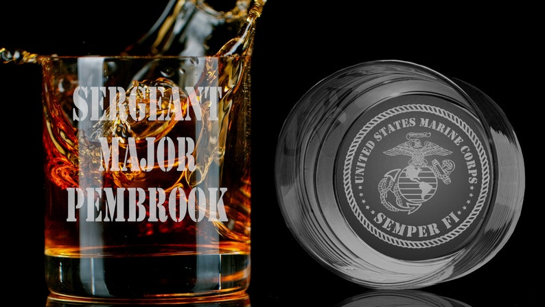 USMC Semper Fi EGA Bottom Engraved Personalized Whiskey Glass, Rocks ...