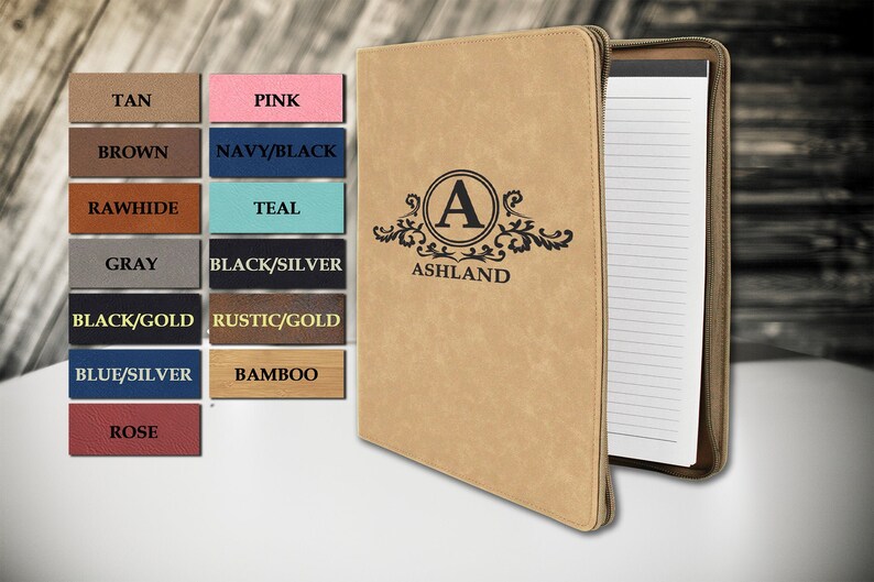 Leatherette Personalized Zipper Portfolio Notebook Organizer Etsy