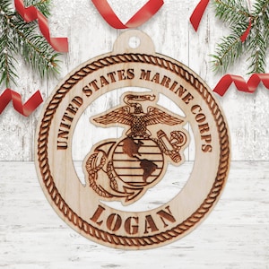 US Marine Corps Personalized Wooden Christmas Tree Ornament, Marine Corps Gifts