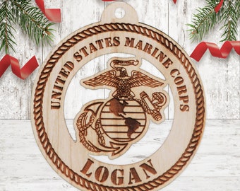 US Marine Corps Personalized Wooden Christmas Tree Ornament, Marine Corps Gifts