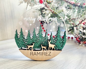 Deer Family Ornament: Personalized Wood & Acrylic Christmas Decoration