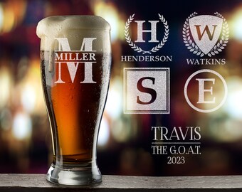 Personalized Engraved Pilsner Glass, Custom Beer Gift