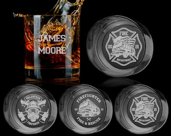 Engraved Firefighter Whiskey Glass, Personalized Bourbon Glass, Fireman Gift