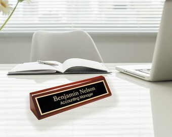 Rosewood Piano Finish Personalized Desk Wedge, Corporate Office Gifts