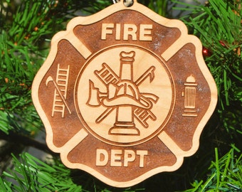 Firefighter Wooden Engraved Christmas Tree Ornament