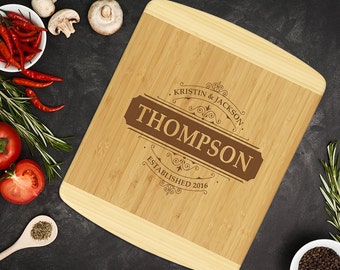 Personalized Two-Tone Bamboo Cutting Board, Custom Engraved Kitchen Gift