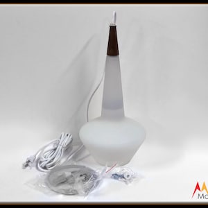 60s Mid Century Modern Italian White Glass Globe Hanging Light Lamp Fixture