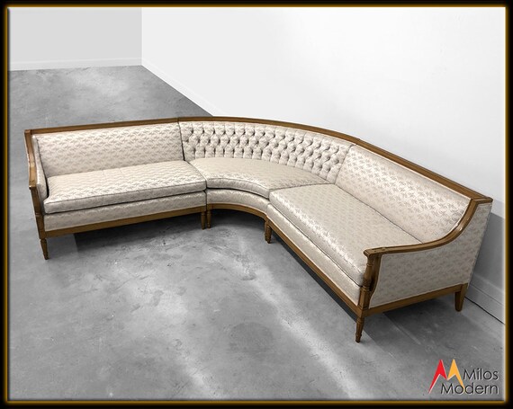 60s Cream Colored W Walnut Wood Elegant Formal Sectional Sofa Etsy