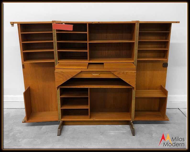 60s Mid Century Danish Modern Teak Fold Out Modular Cabinet Etsy