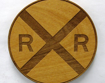 Railroad Crossing Sign Wooden Fridge Magnet