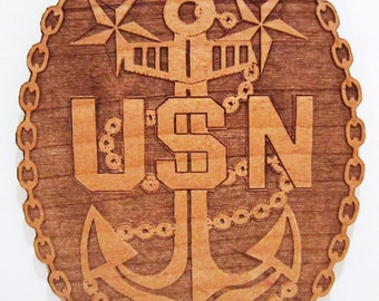 US Navy Master Chief Petty Officer Wooden Fridge Magnet