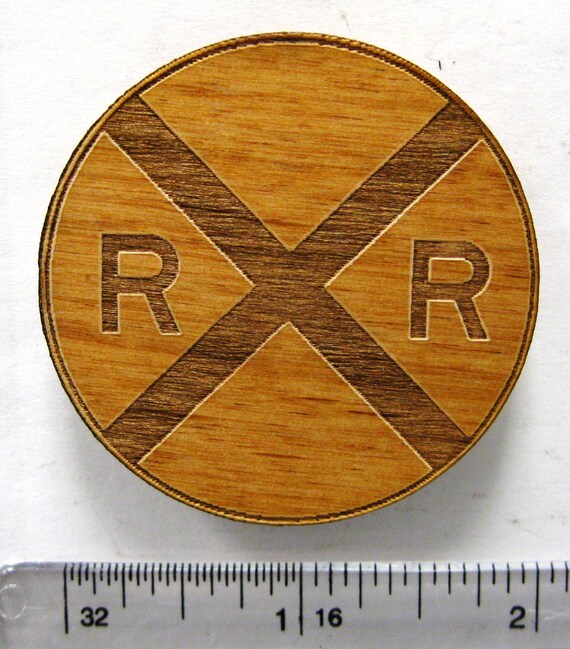 Small Railroad Crossing X Sign Wooden Fridge Magnet