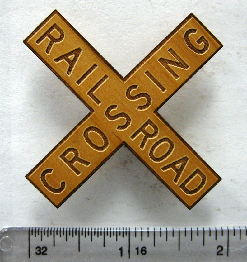 Small Railroad Crossing X Sign Wooden Fridge Magnet