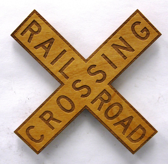 Small Railroad Crossing X Sign Wooden Fridge Magnet