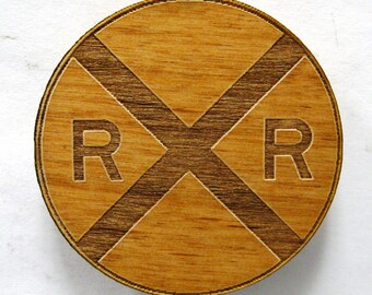 Railroad Crossing Sign Wooden Fridge Magnet - Small