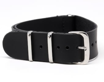 Black Leather Watch Strap - 18MM 20MM or 22MM