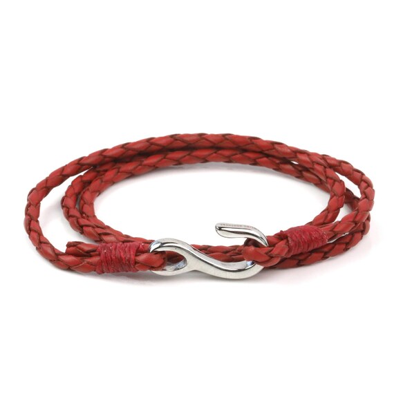 Red Leather Kyoto Triple Wrap Hook Bracelet by Dowling Brothers