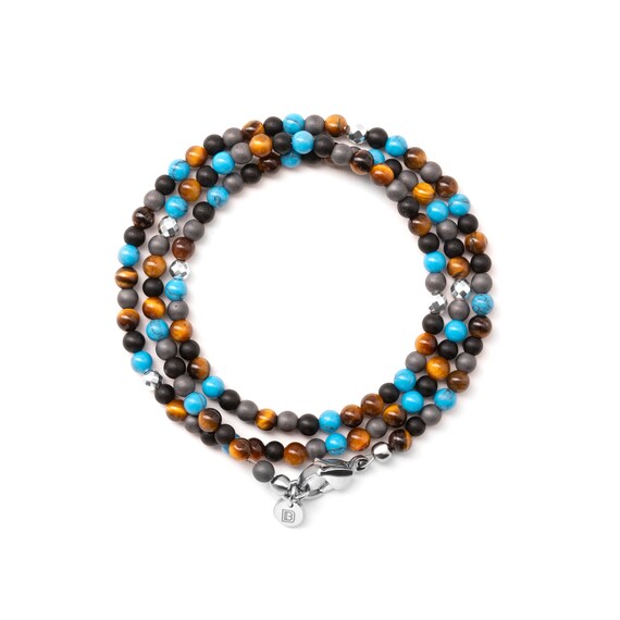 KALIFANO | Howlite Turquoise 6mm Gemstone Bead Triple Wrap Bracelet