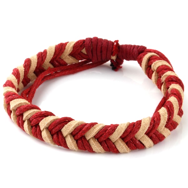 Dark Red and Tan Cotton Rope Friendship Minimalist Chevron Bracelet
