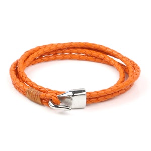 Orange Leather Double Wrap Stainless Steel Hook Bracelet by Dowling Brothers