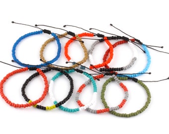 3 Pack Seed Bead Bracelets Imported Artisan Glass Adjustable for Men or Women - Minimalist Jewelry