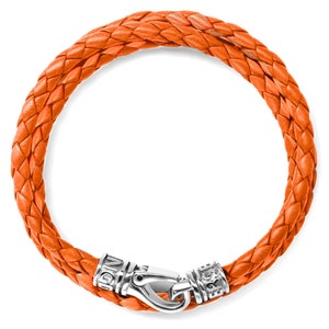 Orange Nappa Leather Triple Wrap Bracelet with Stainless Steel Clasp - 4MM Genuine Premium Leather image 2