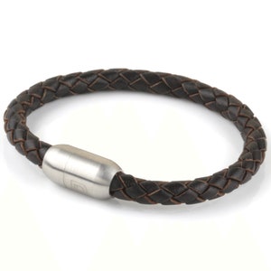 Chocolate Brown Single Wrap Leather Cuff Bracelet with Stainless Steel Clasp for Men or Women