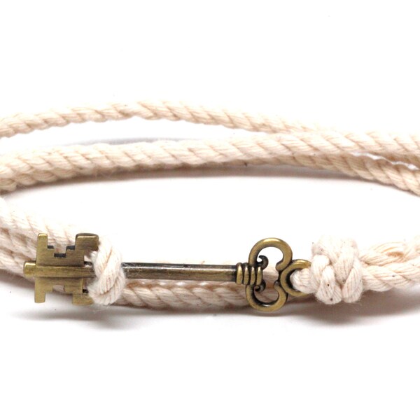 Ivory White Cotton Key Bracelet Stainless Steel