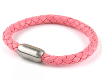 Rosa Einzelne Wrap Leder Manschette Armband mit Edelstahl Verschluss für Männer oder Frauen