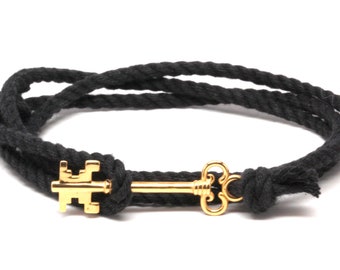 Black Cotton Key Bracelet Stainless Steel