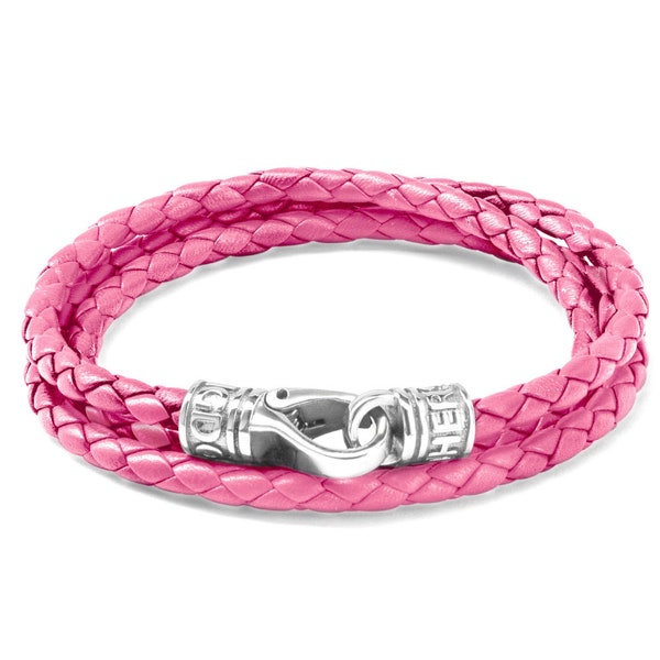 Pink Nappa Leather Triple Wrap Bracelet with Stainless Steel Clasp - 4MM Genuine Premium Leather