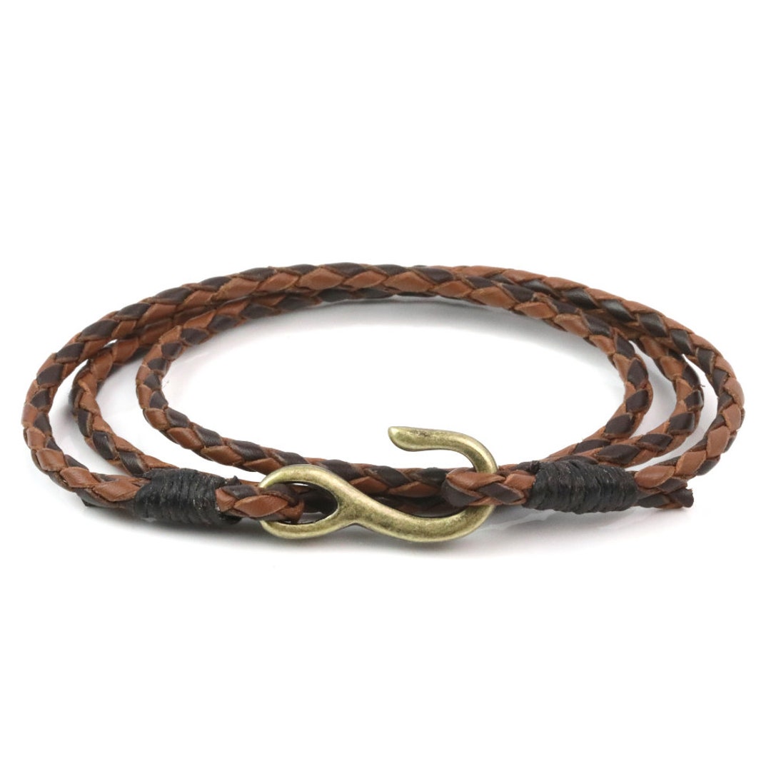●tow tow archive● Feverfew Leather Bracelet Brown TBH52ABA Brown and Chocolate Leather Kyoto Triple Wrap Hook Bracelet