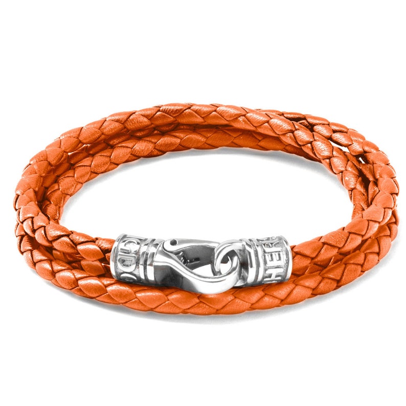 Orange Nappa Leather Triple Wrap Bracelet with Stainless Steel Clasp - 4MM Genuine Premium Leather image 1