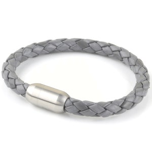 Gray Single Wrap Leather Cuff Bracelet with Stainless Steel Clasp for Men or Women