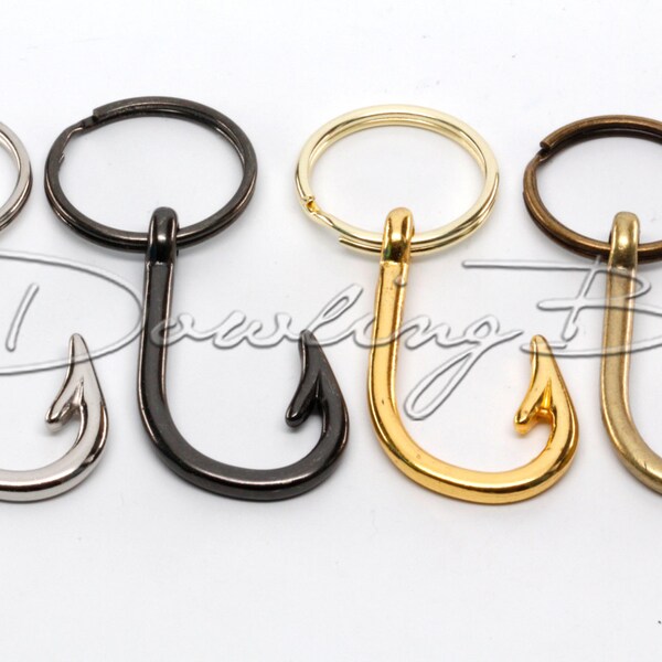 Fish Hook Keychain in Silver, Gold, or Bronze