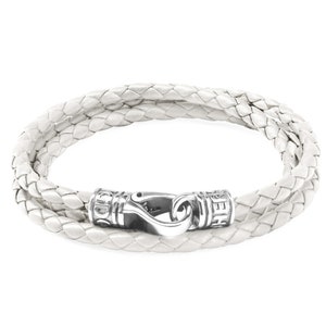 White Nappa Leather Triple Wrap Bracelet with Stainless Steel Clasp - 4MM Genuine Premium Leather