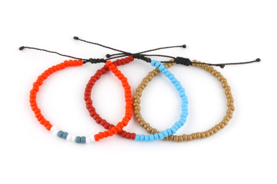 3 Pack Seed Bead Bracelets Imported Artisan Glass Adjustable for
