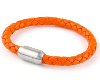 Orange Single Wrap Leder Manschette Armband mit Edelstahl Verschluss für Männer oder Frauen