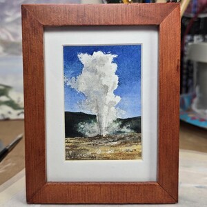 Old Faithful Watercolor Painting: Yellowstone Collectible Framed Art (2x3&quot;)