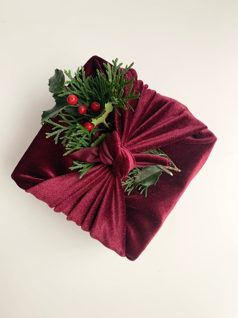 Velvet Gift Wrap, Reusable Holiday Wrapping Paper, Furoshiki image 2