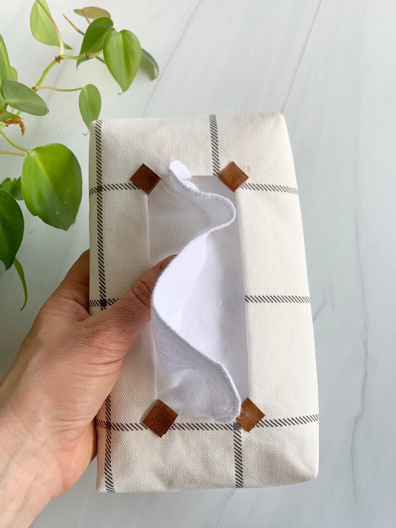 Scandinavian Check Tissue Pouch for Reusable Tissues, Unique Tissue Box, Zerowaste gifts image 4