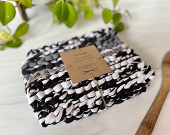 Recycled T-Shirt Pot Holder, Set of two, Black and White