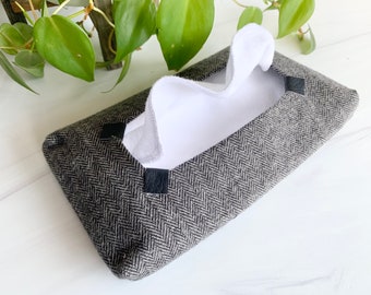 Grey with Black | Fabric Tissue Pouch for Reusable Tissues | Eclectic | Unique Tissue Box | Soft Cotton, Modern Gifts | Zerowaste