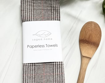 Plaid Paperless Towels, Mid Century Modern,-Washable, Reuseable Cloth Paper Towels