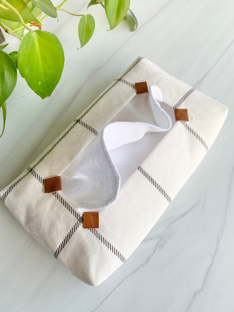 Scandinavian Check Tissue Pouch for Reusable Tissues, Unique Tissue Box, Zerowaste gifts image 1