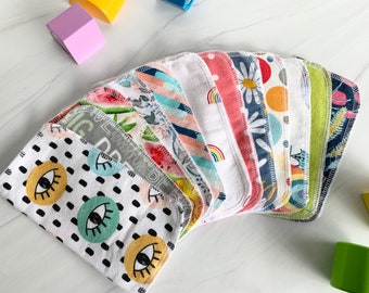 Surprise Me Cloth Baby Wipes, Cotton Flannel Set of 12 Wipes, Reusable Wipes, Cloth Diapering