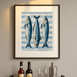 Sardines Watercolor Art Print: Italian Summer Bar Cart Decor (Digital Download)
