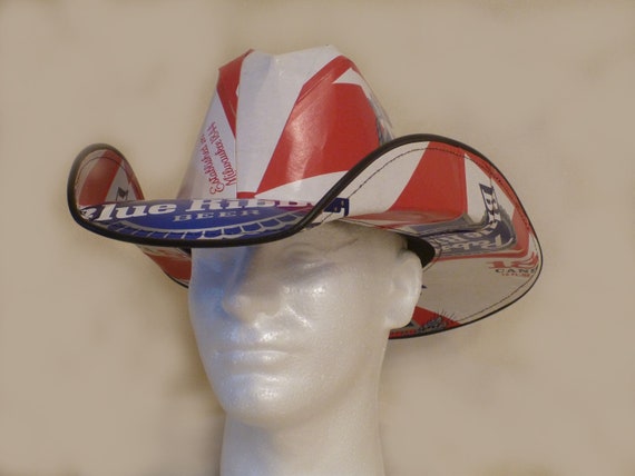 Beer Box Cowboy Hats. Made from recycled Pabst Blue Ribbon beer boxes.  Beerhat.