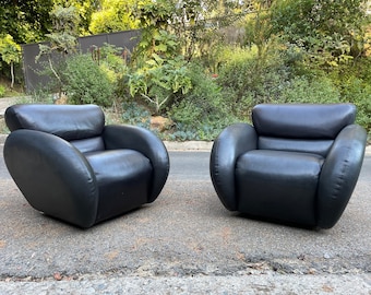 Insane Milo Baughman Leather Swivel Chairs for Directional