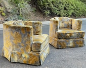 Mid-Century Geometric Velvet Swivel Chairs - Circa 1960s
